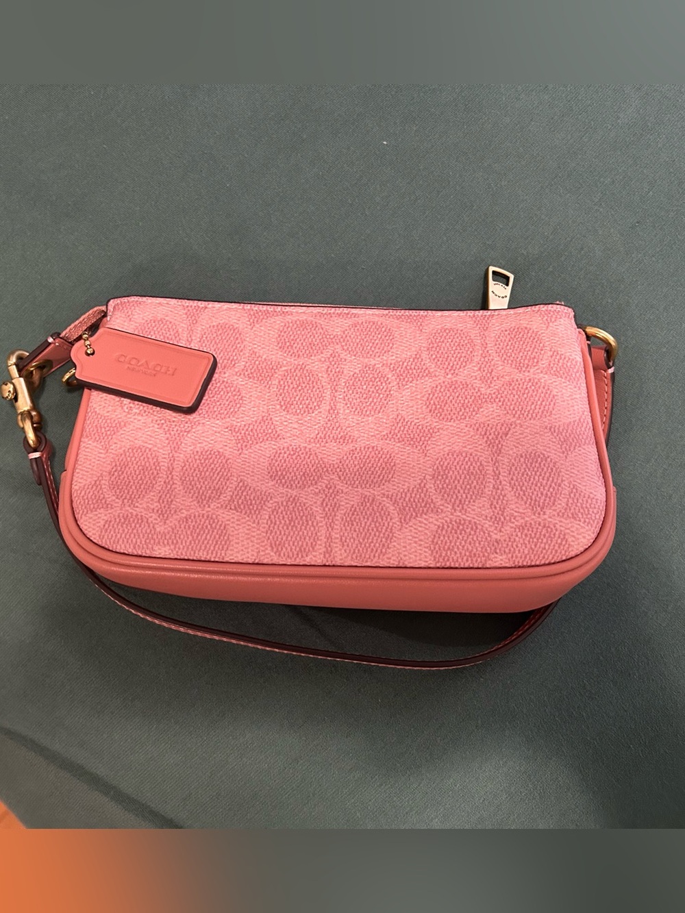 Coach Pink Signature Canvas Wristlet with Leather Trim